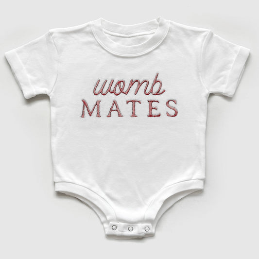 Custom "Womb Mates" Embroidered Baby Outfits for Twins & Triplets