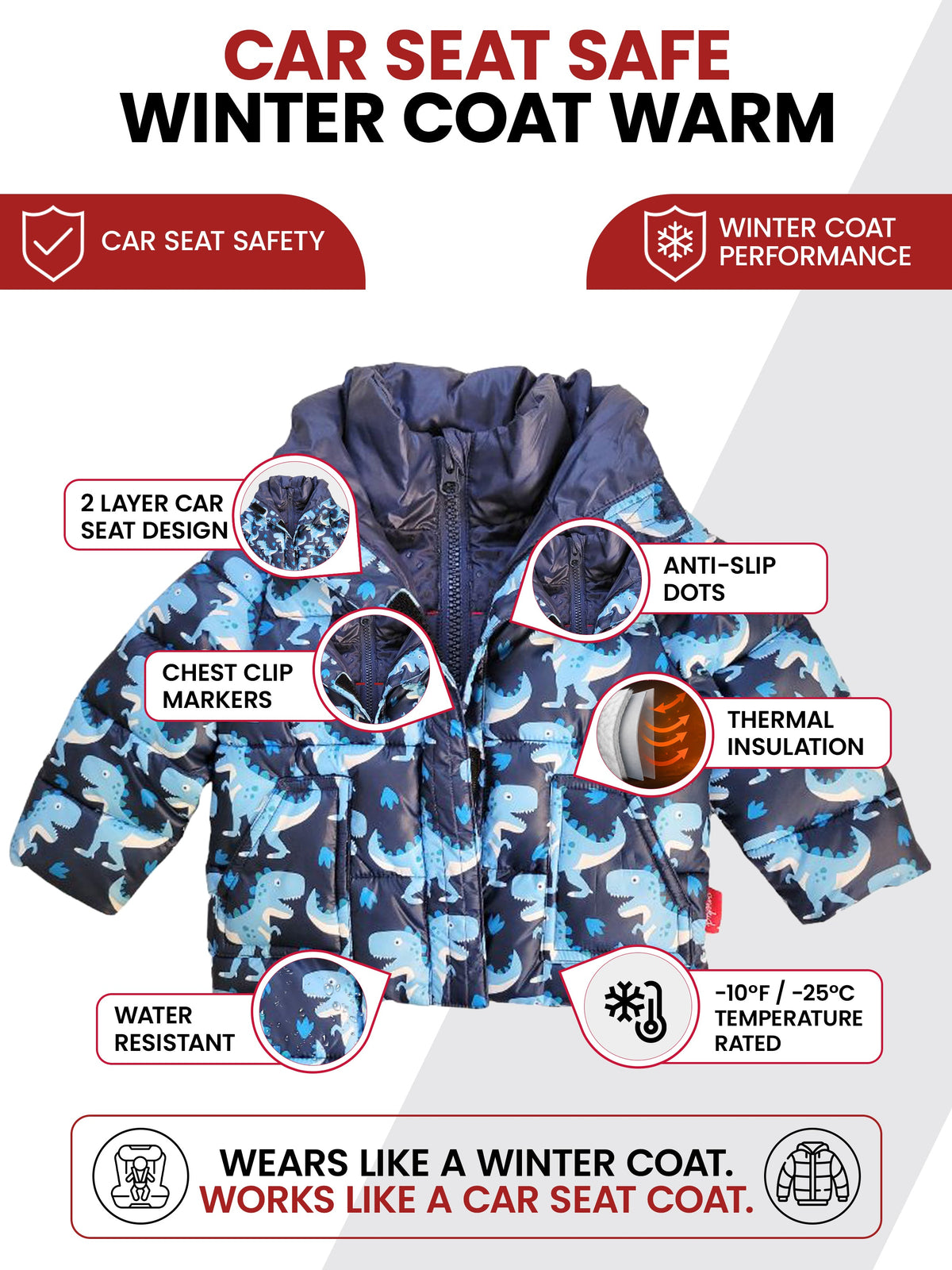 Car Seat Coat | The Road Coat Vegan - Navy Raptor Print