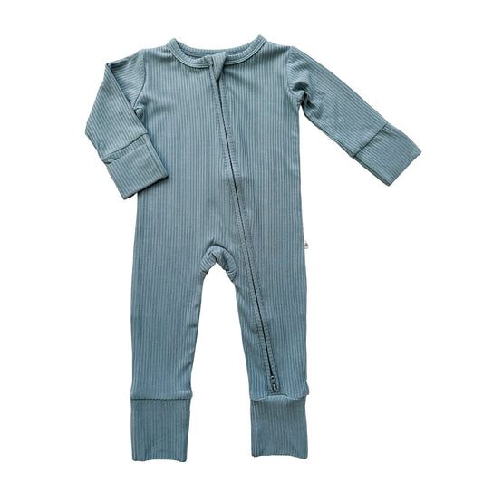 Arona Blue Ribbed Baby Pajamas | Zipper Romper