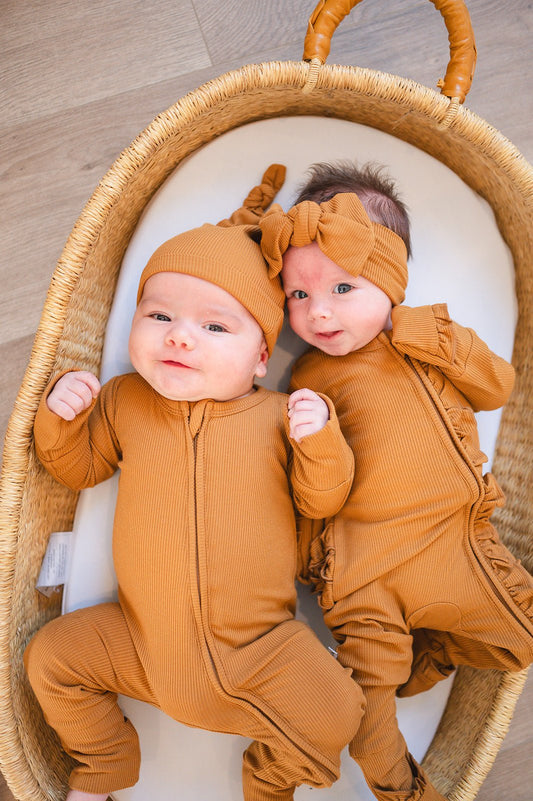 Caramel Ribbed Baby Pajamas | Zipper Romper