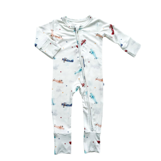 Vintage Airplane Baby Pajamas | Zipper Romper